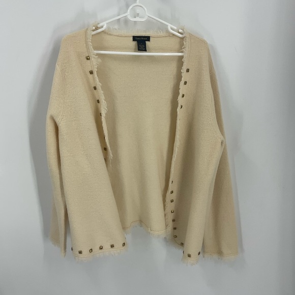 Tara Ryan, 100% wool open front fringe, Cardigan, L - Picture 3 of 8